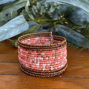 Coral Beaded Cuff Bracelet